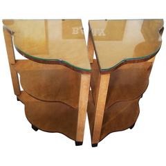 Pair of English Art Deco European Birch Bedside or Sofa Tables 4