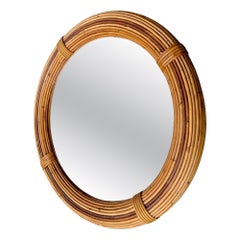 An Italian 1970s thick woven pencil reed bamboo mirror by Vivai Del Sud