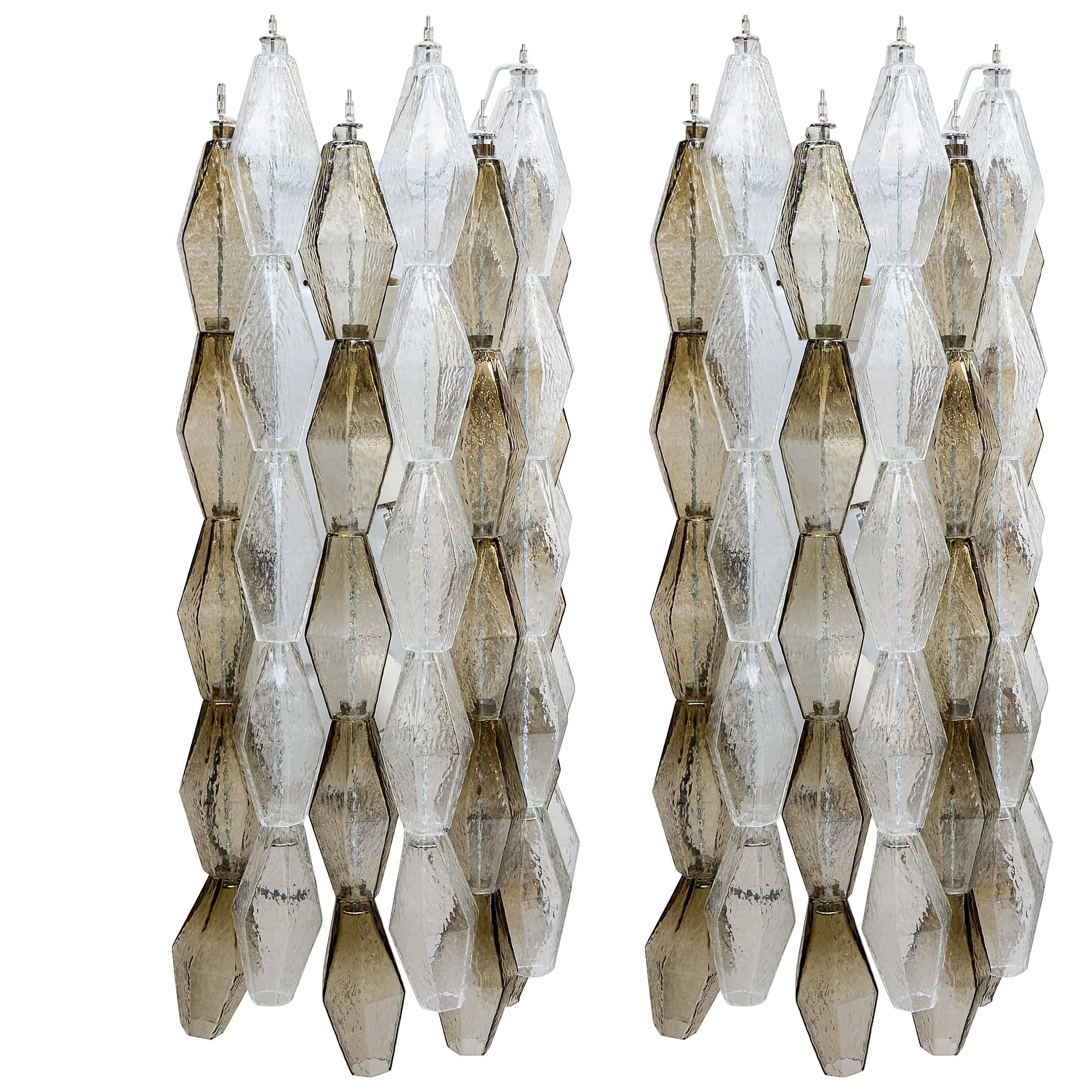Pair of Sconces with Transparent and Grey Murano Glass