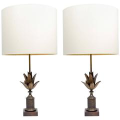 Pair of Lotus Lamps in Bronze by Maison Charles