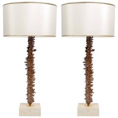 Interesting Copper-Plated and Travertine Pair of Table Lamps 1
