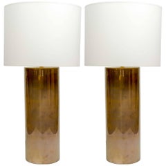 Elegant Pair of Brass Cylinder Lamps