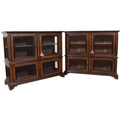 Italian Baroque Style Grain Painted and Ebonized Four-Door Cabinets, Pair