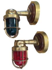 Pair of Wiska Brass Ship's Port and Starboard Navigational Lights, Mid-Century