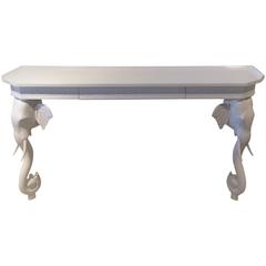 Elephant Newly Lacquered Wall Console Table Desk Gampel and Stoll White