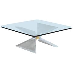 Lion in Frost "Butterfly" Coffee Table with Brass Elements and Glass Top
