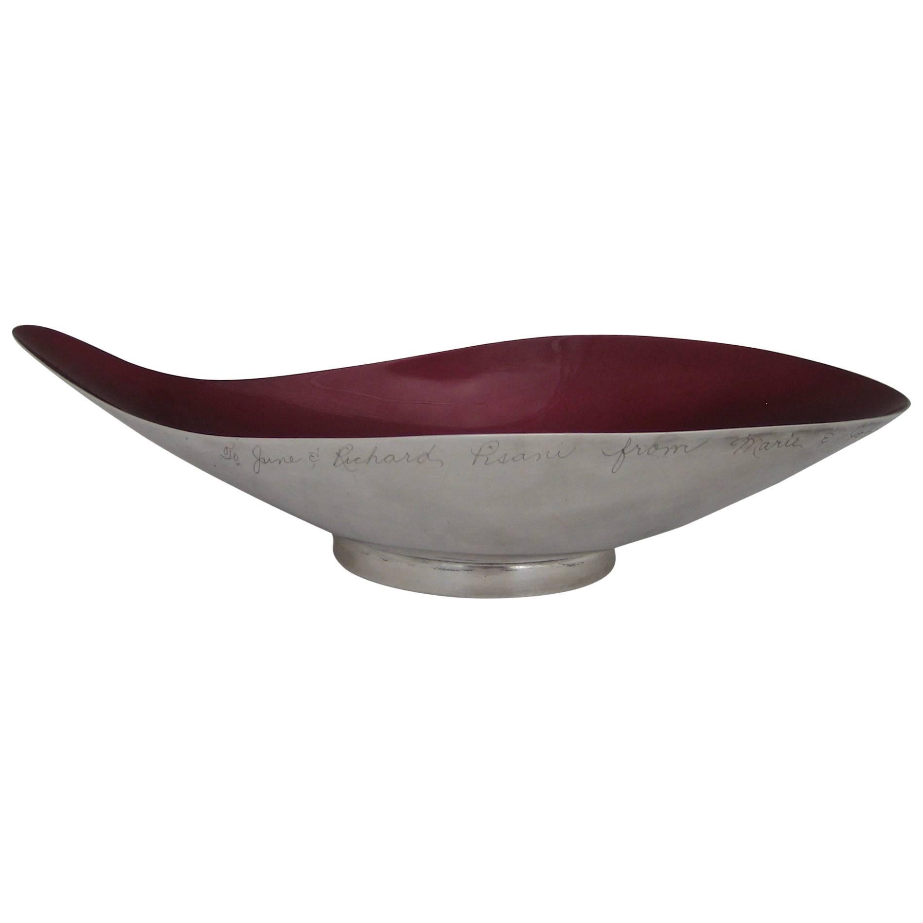Mid-Century Reed & Barton Presentation Bowl with Ruby Color-Clad Glaze