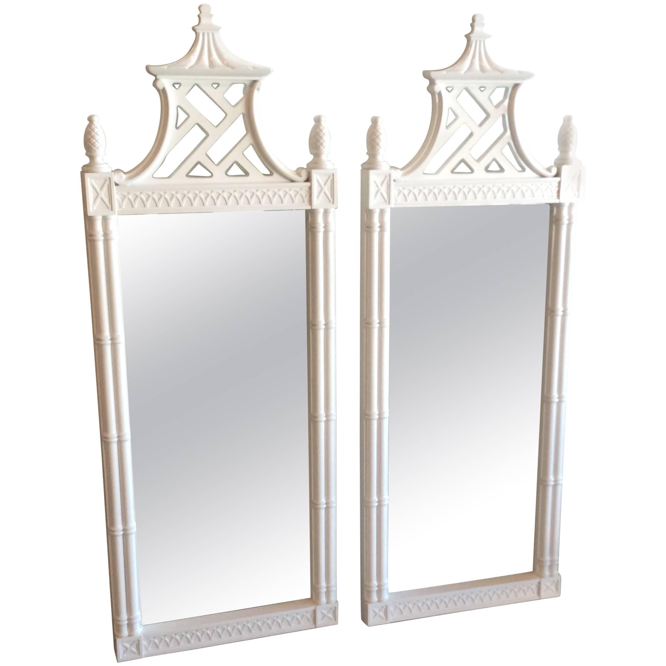 Pagoda Wall Mirrors Vintage Newly Lacquered Pair Faux Bamboo Chinese Chippendale
