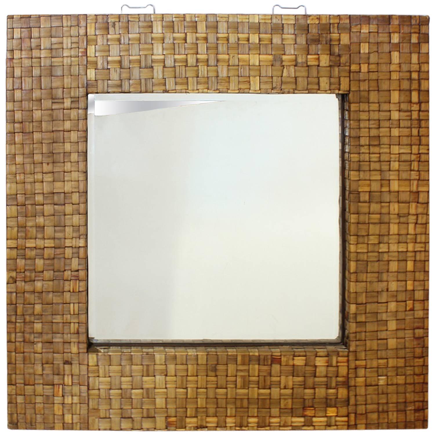 Stylish Large Mid-Century Bamboo Framed Mirror For Sale