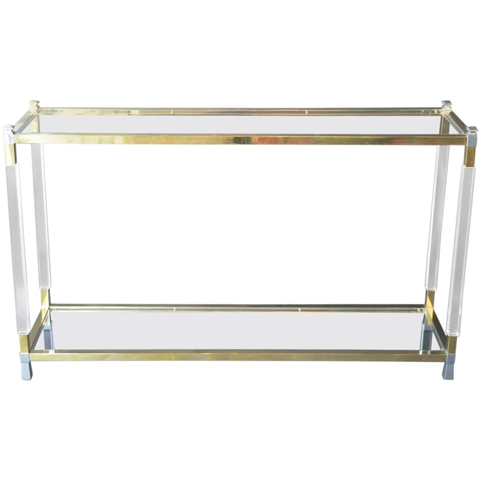 Lucite and Brass Console Table