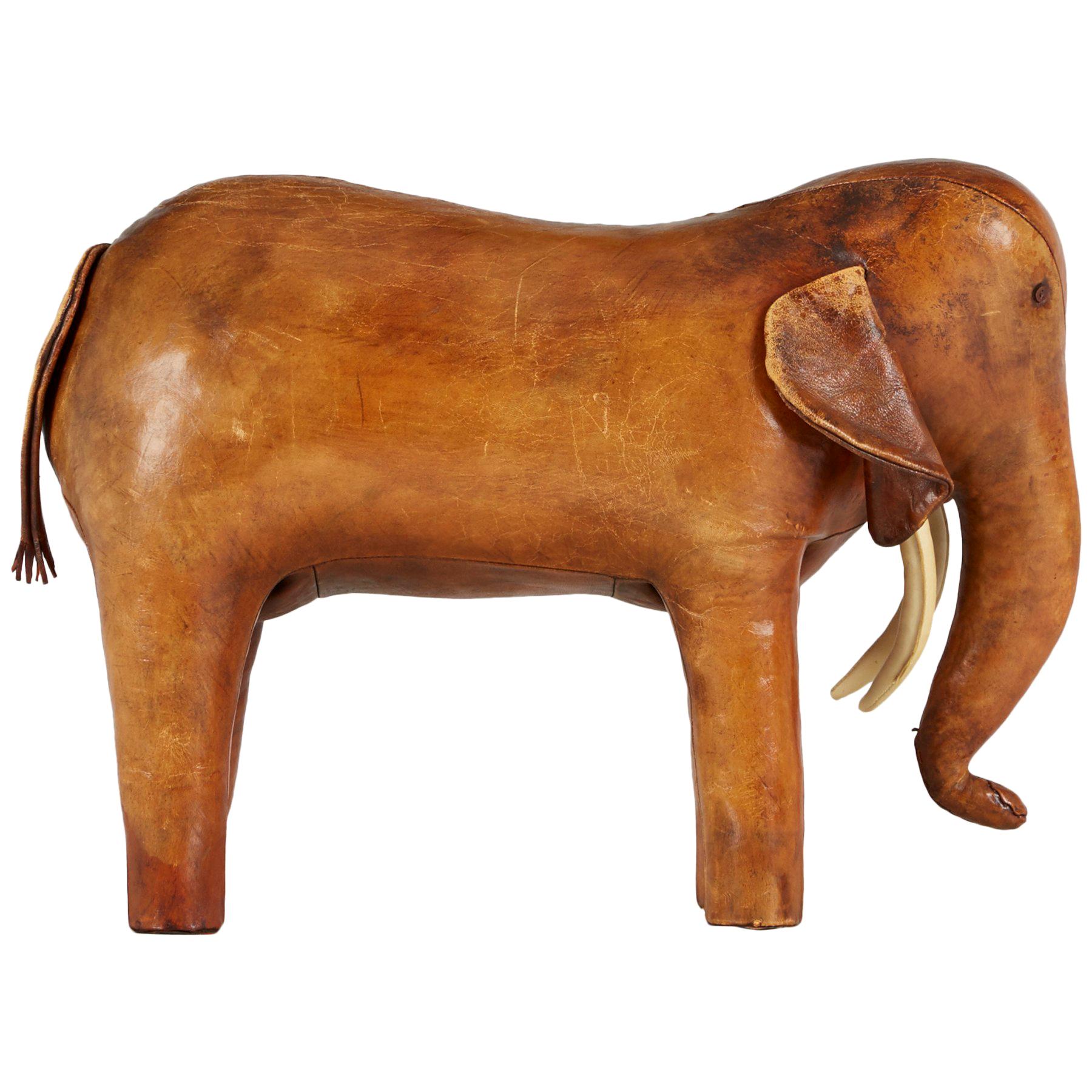 Large Leather Elephant Footstool by Dimitri Omersa for Abercrombie & Fitch