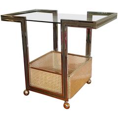 Used Milo Baughman Mid-Century Modern Mixed Metal, Glass and Cane Bar Trolley