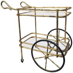 Retro Gilt Bamboo Iron Rolling Bar Cart