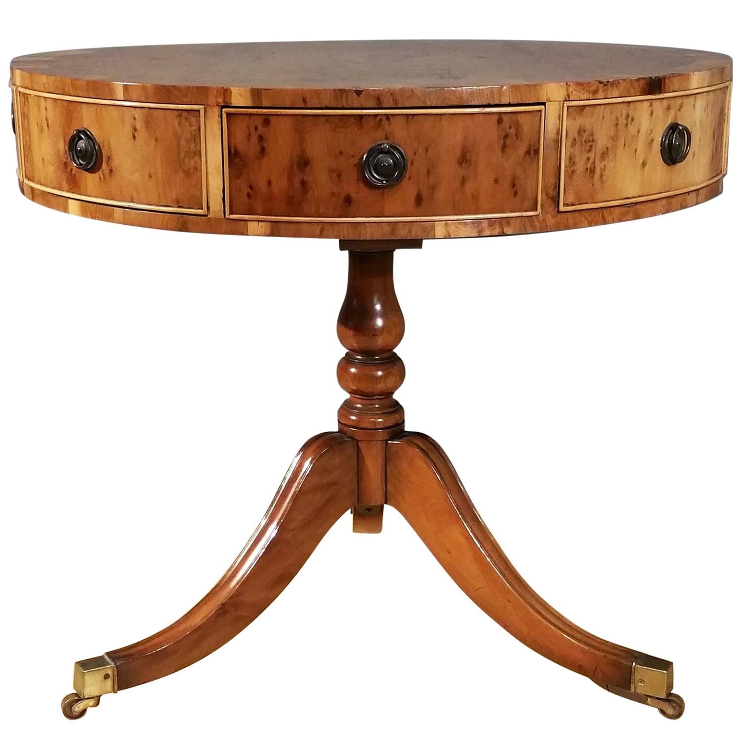 Mid20th Century Regency Style Yew Wood Drum Table For Sale at 1stdibs