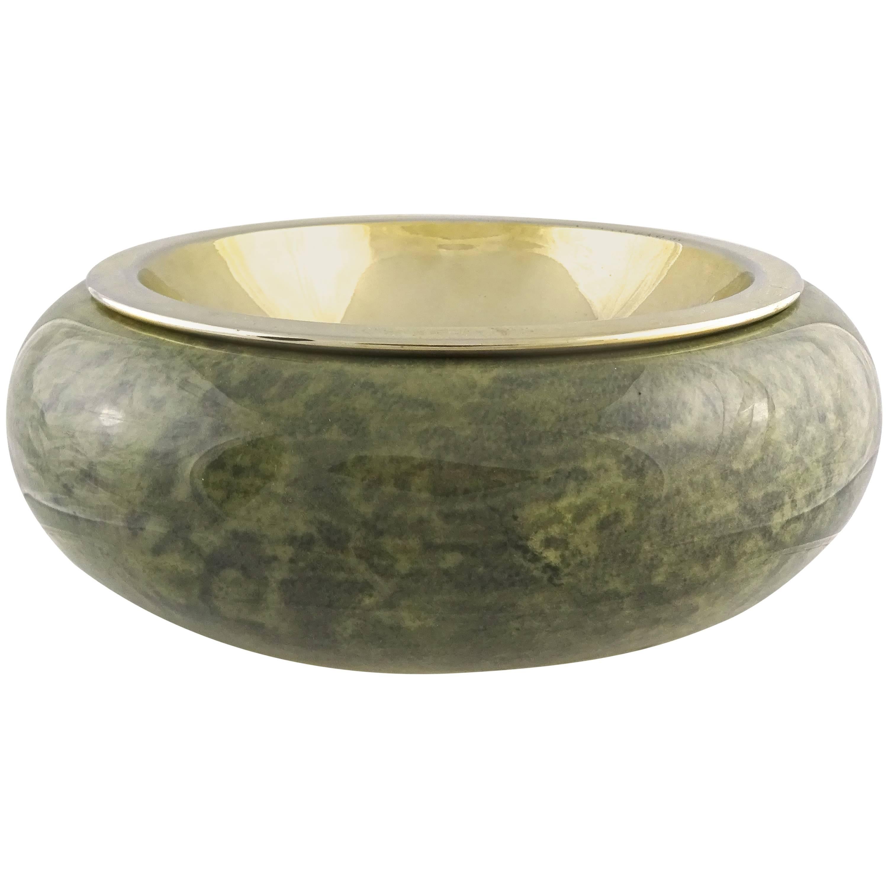Rare 1950s Aldo Tura Jade Green Lacquered Goatskin Bowl For Sale
