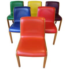 Bill Stephens for Knoll Leather Dining Side Chairs Set of Six Rainbow