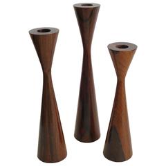 Set of Turned Rosewood Candle Holders