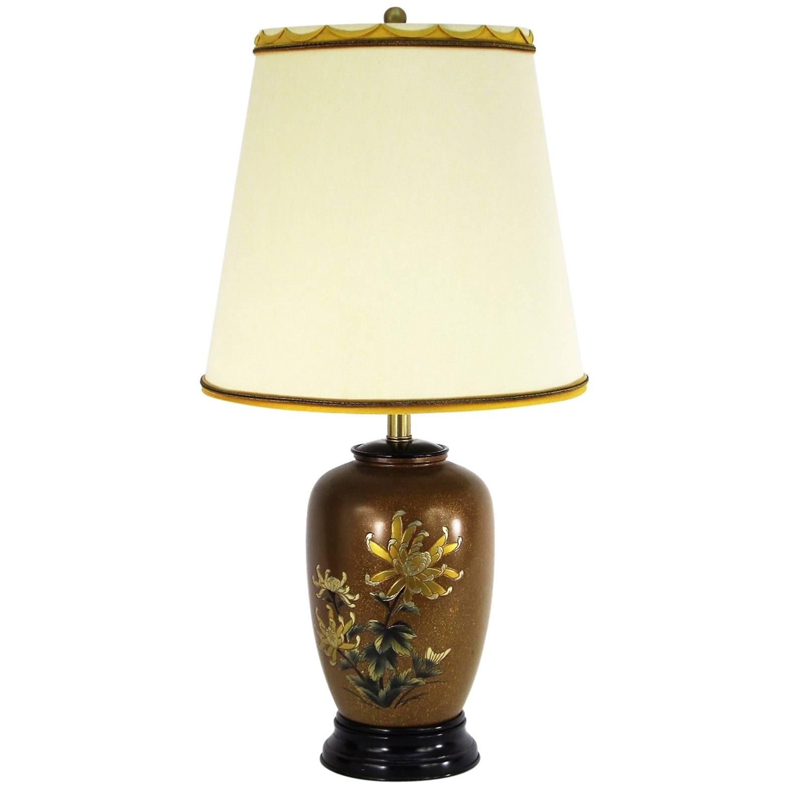 All Original Marbro Japanese Chrysanthemum Bronze Lamp For Sale