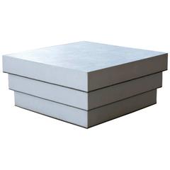 Custom-Made White Faux Ostrich Leather Coffee Table with Nailhead Trim 9