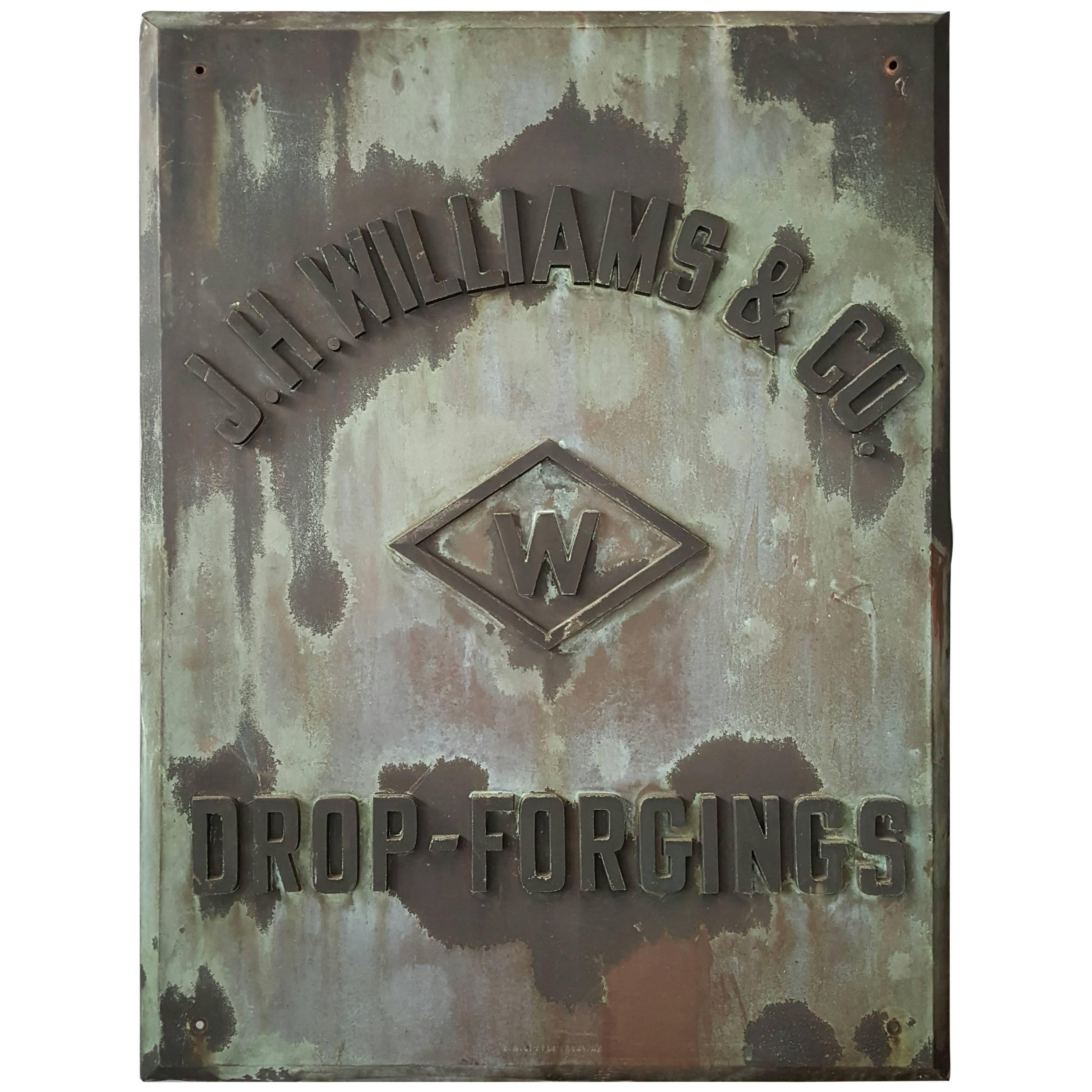 Rare 1880s Handmade Copper/Bronze Sign, Plaque "J.W.Williams Drop Forgings" For Sale