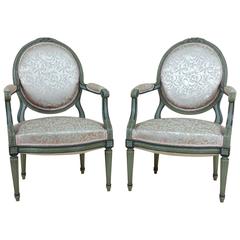 Pair of Late 19th Century French Carved Wood Elbow Chairs