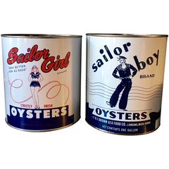 Vintage Sailor Girl and Sailor Boy 1 Gallon Oysters Tins