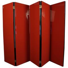 Spectacular Five Leaves Screen, 1940s, Lacquered Wood, Orange and Black 6