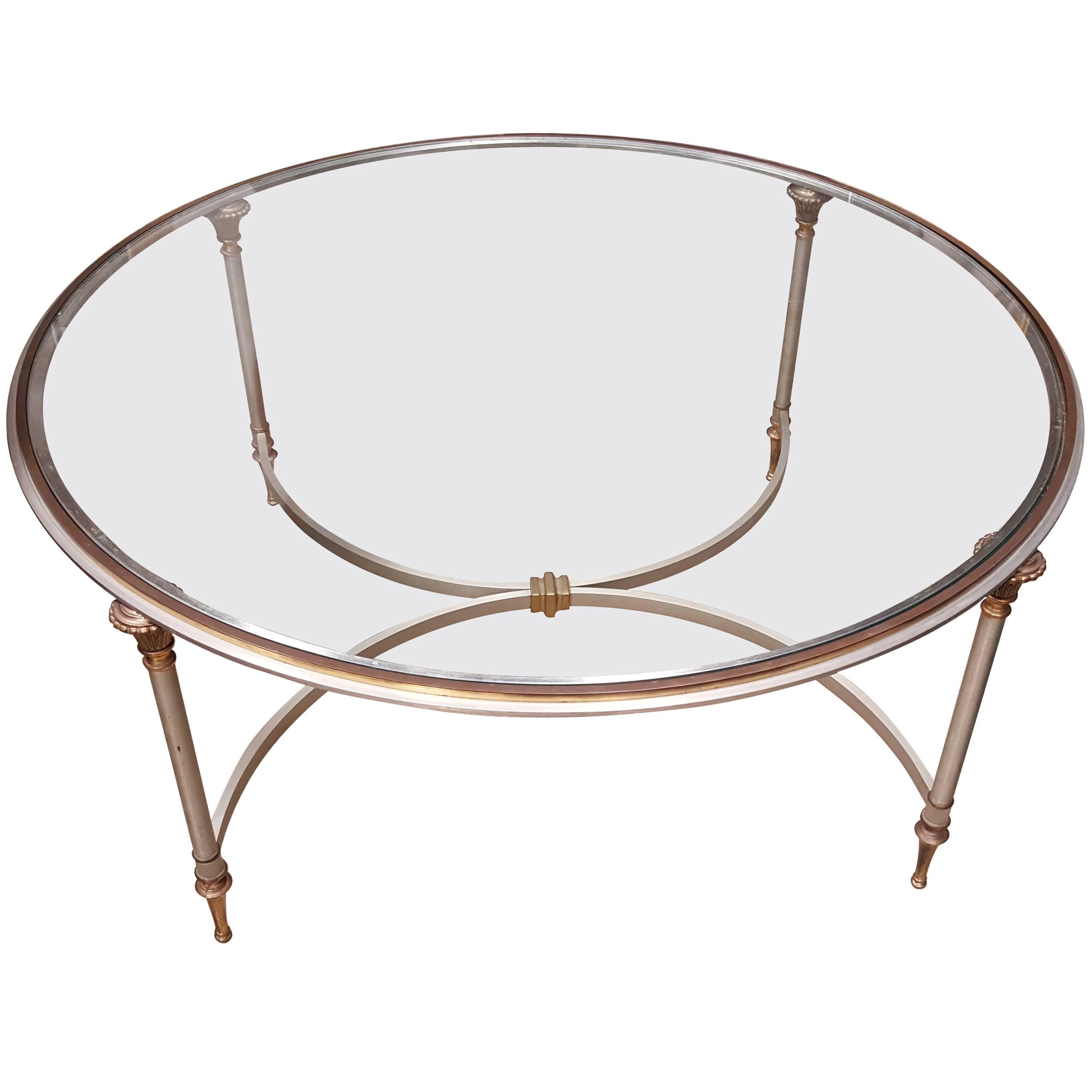 Steel and Brass Circular Glass Top Coffee Table