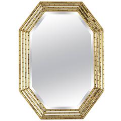 Gilded Octagonal Faux Bamboo Mirror with Beveled Glass by La Barge