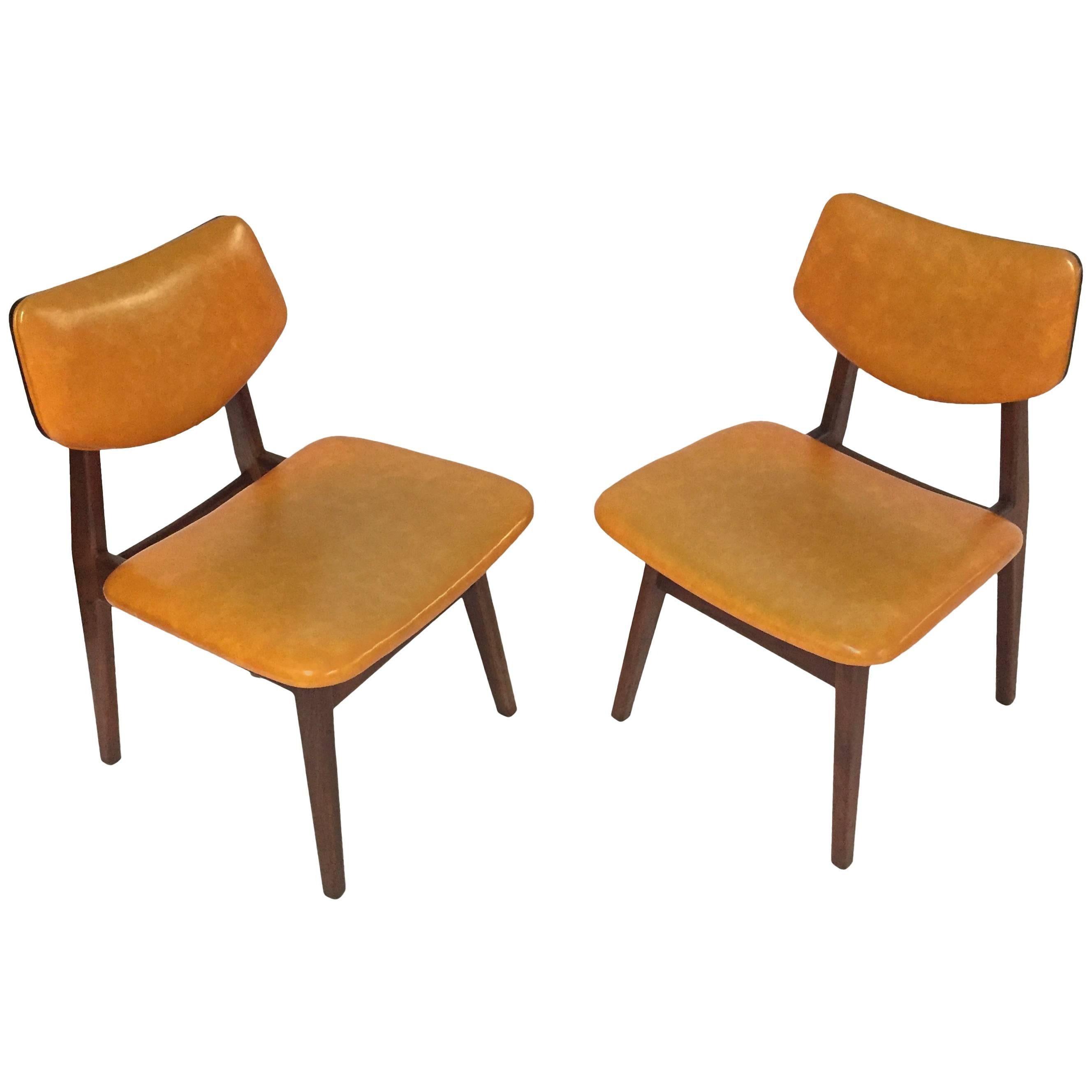 Pair of Early Jens Risom Chairs in Original Vinyl, circa 1950, Made in America