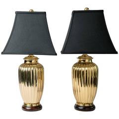 Vintage Pair of Art Deco Style Brass Table Lamps