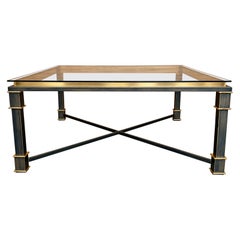Vintage Neoclassical Glass Coffee Table with Patinated Metal and Brass Accents