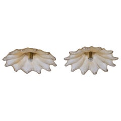 Italian Designer, Flush Mounts, Glass, Brass, Italy, 1970s