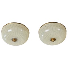 German Designer, Flush Mounts, Glass, Brass, Germany, 1960s