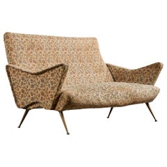 Italian Designer, Sofa, Fabric, Brass, Italy, 1950s