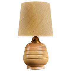 Schwedischer Designer, Tischlampe, Keramik, Messing, Stoff, Schweden, 1940er Jahre
