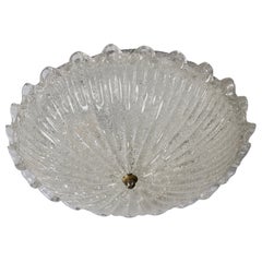 Italian Designer, Flush Mount, Glass, Brass, Italy, 1970s