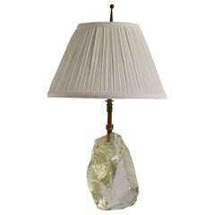 Italian Designer, Table Lamp, Glass, Brass, Fabric, Italy, 1950s
