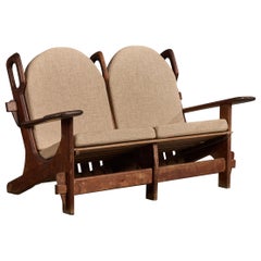 Argentine Designer, Settee, Wood, Fabric, Argentina, 1970s