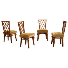 Italian Designer, Dining Room Chairs, Oak, Velvet, Italy, 1930s