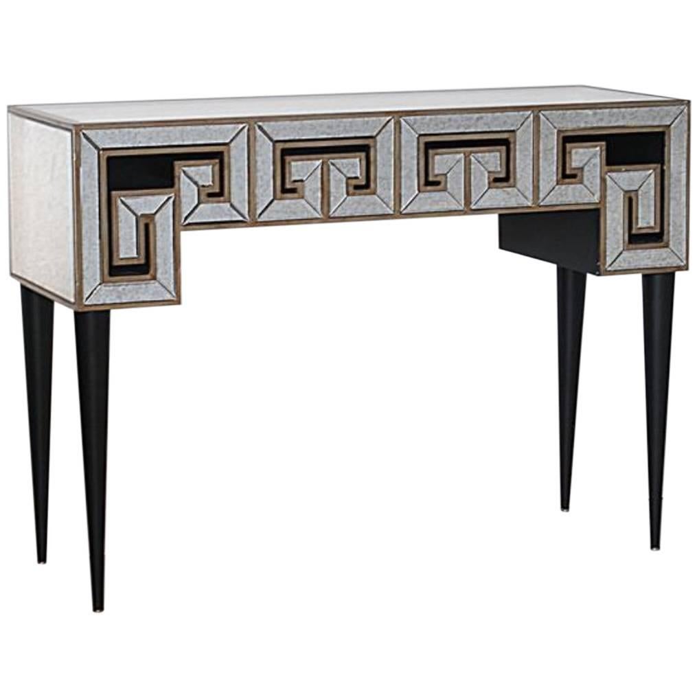 Asian Modern Greek Key Console Table in the Manner of James Mont For Sale
