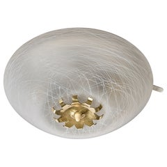 German Designer, Flush Mount, Glass, Brass, Germany, 1960s