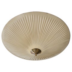 Finnish Designer, Flush Mount, Coated Fabric, Brass, Finland, 1950s