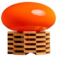 Schwedische Designerin, Tischlampe, Kiefernholz, Glas, Schweden, 1970er Jahre