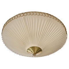 Finnish Designer, Flush Mount, Fabric, Brass, Finland, 1950s