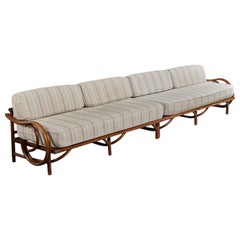 Amerikanischer Designer, großes Sofa, Bambus, Holz, Stoff, USA, 1950er Jahre