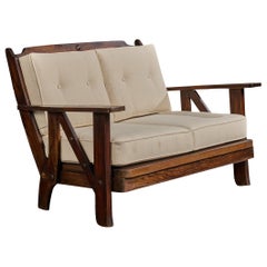 Argentine Designer, Settee, Oak, Fabric, Argentina, 1960s