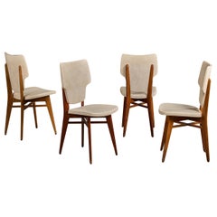 Italian Designer, Dining Room Chairs, Wood, Vinyl, Italy, 1950s