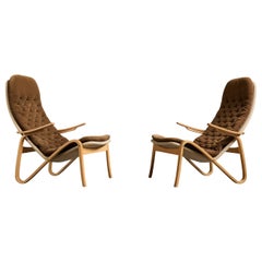 Sam Larsson, Sillas de salón, Madera, Lona, Tela, Suecia, 1970s