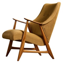 Swedish Designer, Lounge Chair, Wood, Fabric, Sweden, 1950s